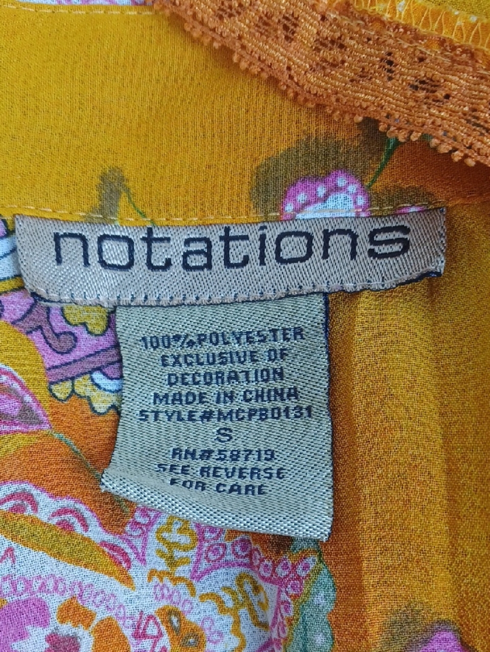 Notations Orange & Cream Paisley Bell Sleeved Gorgeous Creped Romantic Blouse - Picture 11 of 11